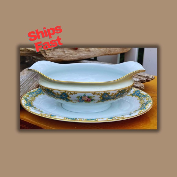 Gravy Boat Attached Underplate, 1930s Noritake Avalon, Porcelain Dinnerware - Picture 1 of 10